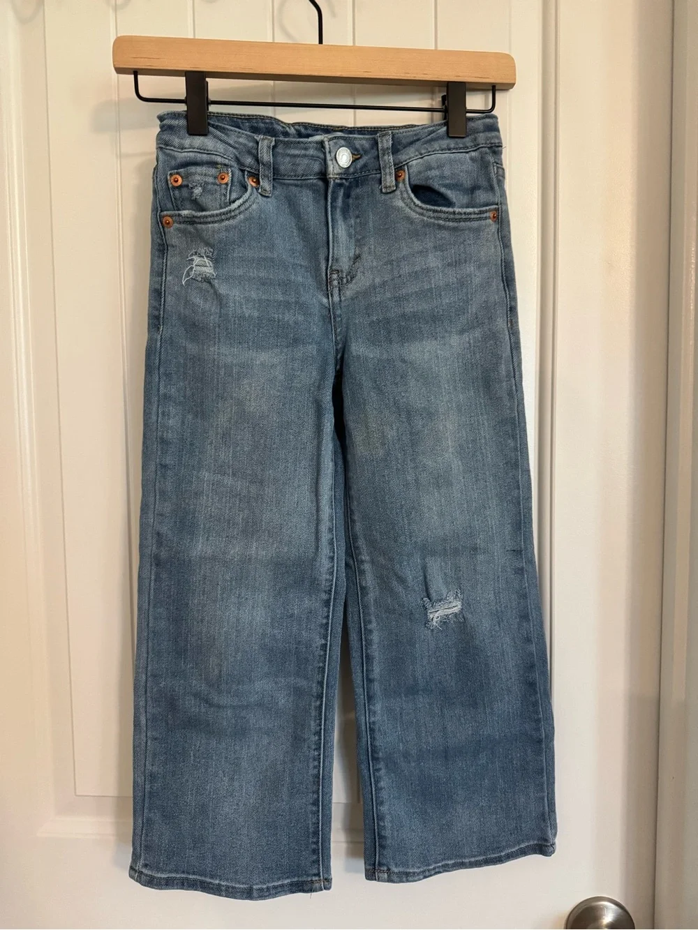Levi's Girls Light Blue Wide-Leg Distressed Cropped Jeans